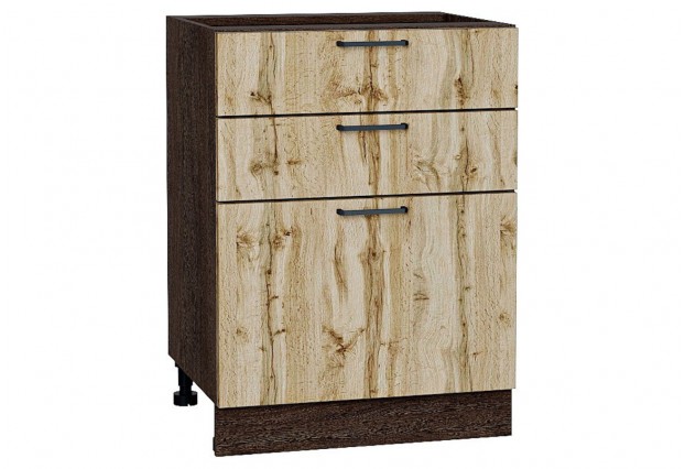 Шкаф нижний с 3-мя ящиками Флэт Wotan Oak 2S / Graphite 60 х 47,8 х 81,6 см