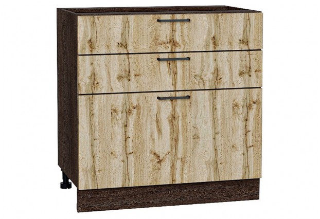Шкаф нижний с 3-мя ящиками Флэт Wotan Oak 2S / Graphite 80 х 47,8 х 81,6 см