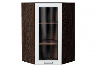 Шкаф верхний угловой остекленный Барселона Белый / Graphite 60 х 60,6 х 92 см