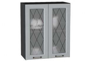 Шкаф верхний с 2-мя остекленными дверцами Ницца Графит / Graphite 60 х 31,8 х 71,6 см