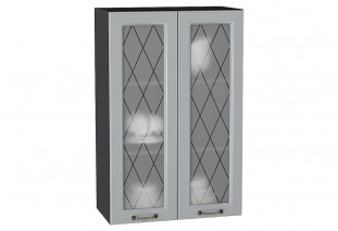 Шкаф верхний с 2-мя остекленными дверцами Ницца Графит / Graphite 60 х 31,8 х 92 см
