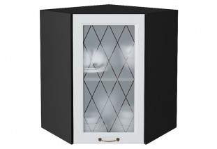 Шкаф верхний угловой остекленный Ницца Белый / Graphite 60 х 60 х 71,6 см
