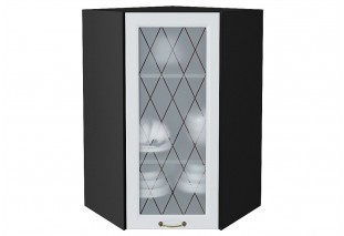 Шкаф верхний угловой остекленный Ницца Белый / Graphite 60 х 60 х 92 см