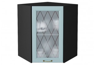 Шкаф верхний угловой остекленный Ницца Голубой / Graphite 60 х 60 х 71,6 см