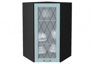 Шкаф верхний угловой остекленный Ницца Голубой / Graphite 60 х 60 х 92 см