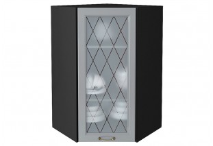 Шкаф верхний угловой остекленный Ницца Графит / Graphite 60 х 60 х 92 см