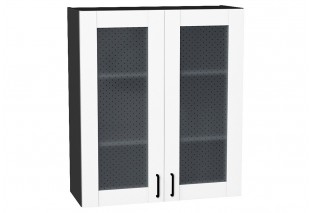 Шкаф верхний с 2-мя остекленными дверцами Лофт Super White / Graphite 80 х 32 х 92 см