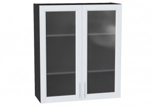 Шкаф верхний с 2-мя остекленными дверцами Сканди White Softwood / Graphite 80 х 32 х 92 см