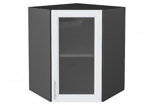 Шкаф верхний угловой остекленный Сканди White Softwood / Graphite 60 х 60 х 71,6 см