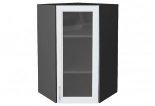 Шкаф верхний угловой остекленный Сканди White Softwood / Graphite 60 х 60 х 92 см