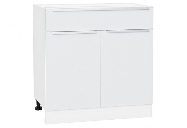 Шкаф нижний с 2-мя дверцами и ящиком Фьюжн Silky White / Белый 80 х 48 х 81,6 см