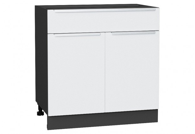Шкаф нижний с 2-мя дверцами и ящиком Фьюжн Silky White / Graphite 80 х 48 х 81,6 см