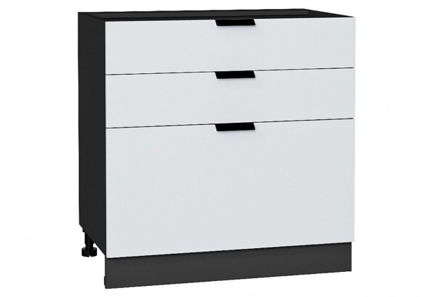 Шкаф нижний с 3-мя ящиками Евро Белый / Graphite 80 х 47,8 х 81,6 см