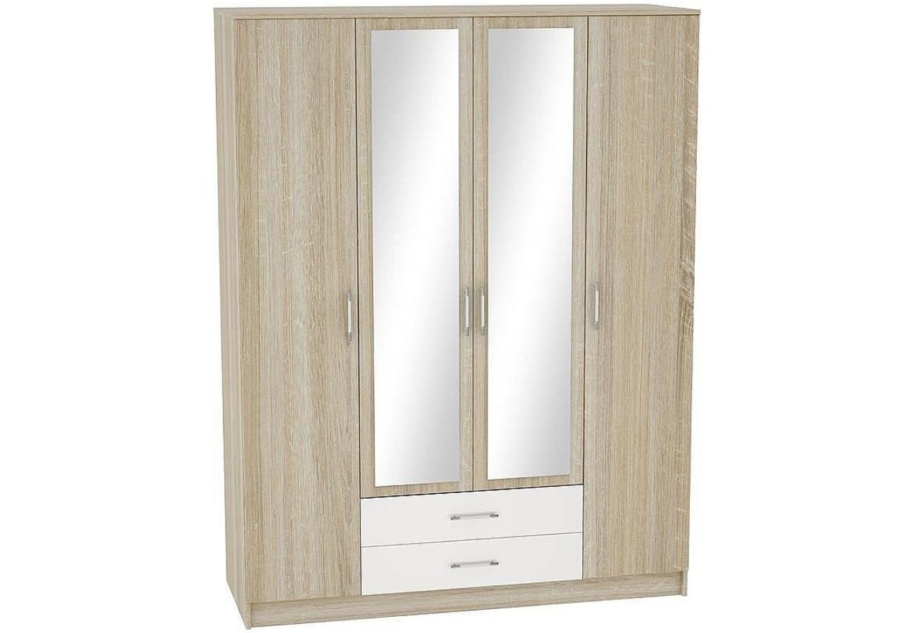 Шкаф с зеркалом и ящиками 5-х дверный Сопрано белый глянец,дуб сонома