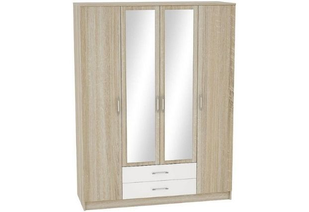 Шкаф с зеркалом и ящиками 5-х дверный Сопрано белый глянец,дуб сонома