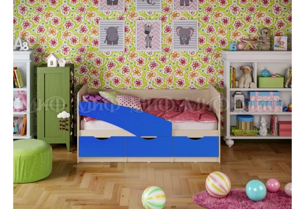 Кровать Бабочки 1,6*0,8м (Синий металлик/Дуб Крафт Белый)