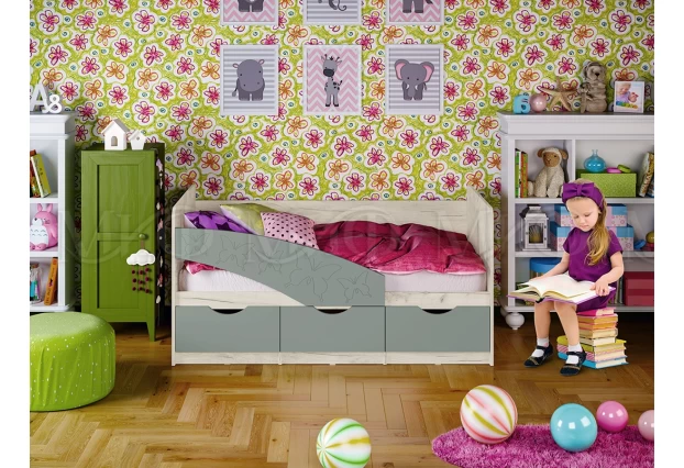 Кровать Бабочки 1,6*0,8м (Шарли Бриз/Дуб Крафт Белый)