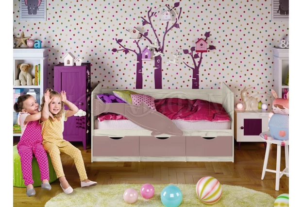Кровать Дельфин №1 1,6*0,8м (Шарли Pink/Дуб Крафт Белый)