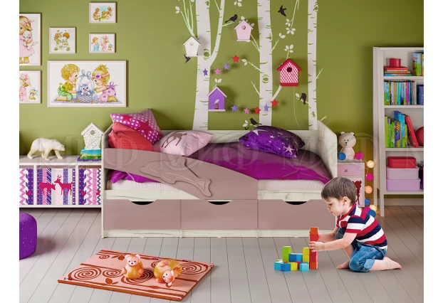 Кровать Дельфин 1,6*0,8м (Шарли Pink/Дуб Крафт Белый)