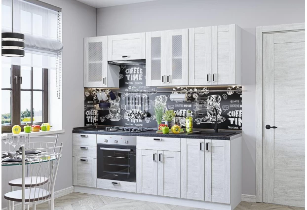 Кухонный гарнитур Лофт-01 Nordic Oak, Белый 220 см