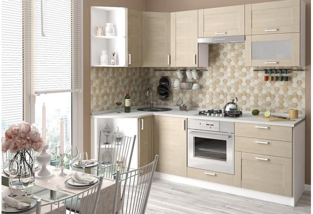 Кухонный гарнитур угловой Лофт-03 Cappuccino Veralinga, Белый 120/219 см