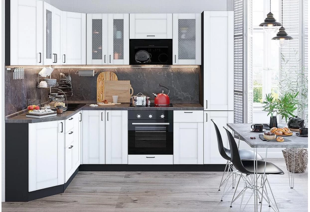 Кухонный гарнитур угловой Лофт-04 Super White, Graphite серый 170/260 см